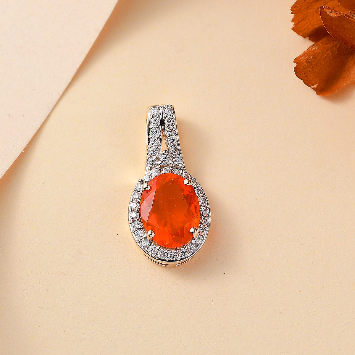 9K Yellow Gold AAA Cherry Fire Opal, Moissanite Halo Pendant 1.77 Ct 7877563 3