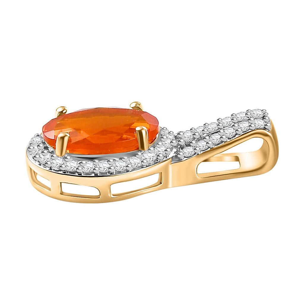 9K Yellow Gold AAA Cherry Fire Opal & Moissanite 1.76 Ct