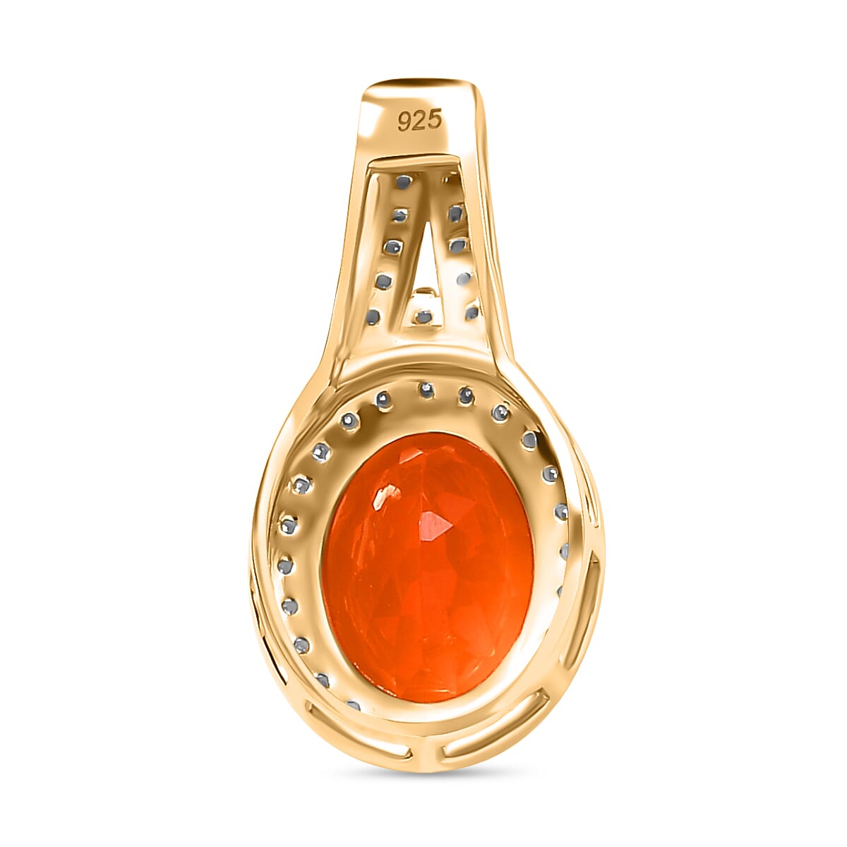 9K Yellow Gold AAA Cherry Fire Opal, Moissanite Halo Pendant 1.77 Ct 7877563 5