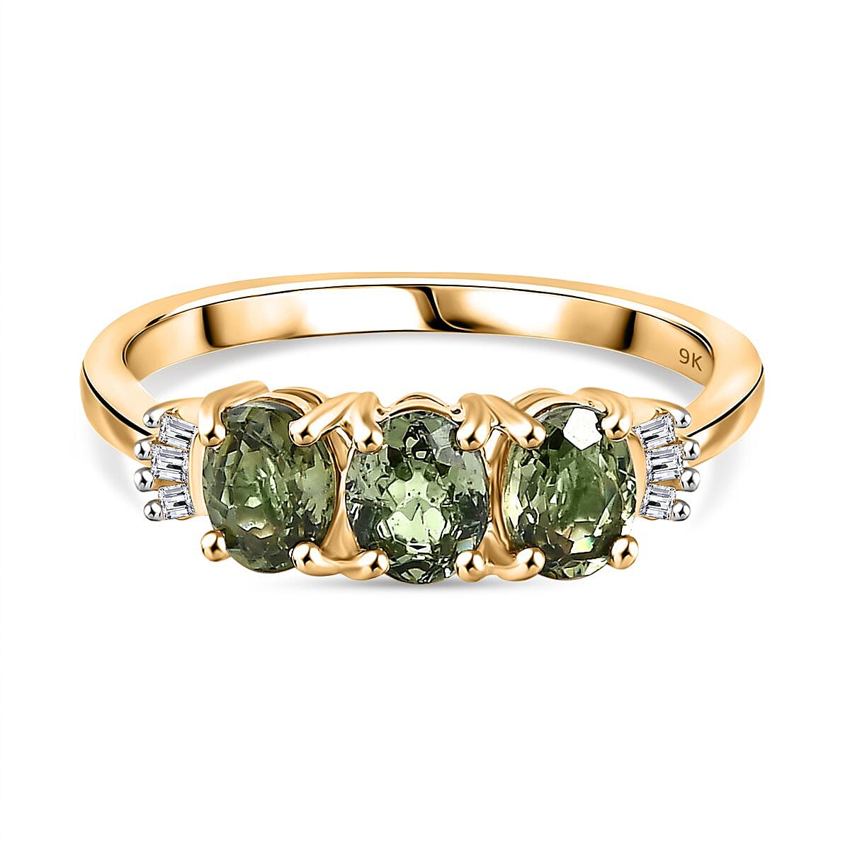 9K Yellow Gold AAA Natural Demantoid Garnet with Natural White Diamond Ring 7874687 0