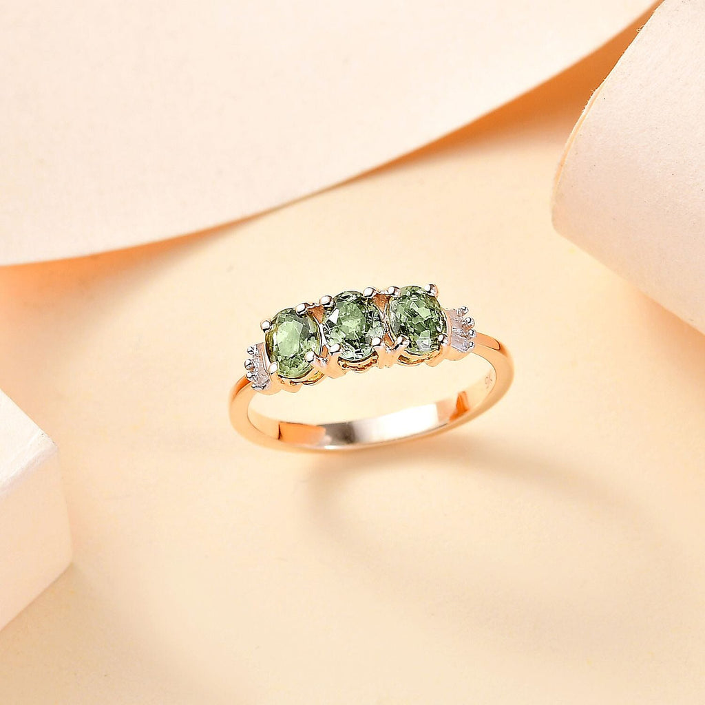 The Rarest Find - 9K Yellow Gold AAA Natural Demantoid Garnet with Natural White Diamond Ring 1.40 Ct.