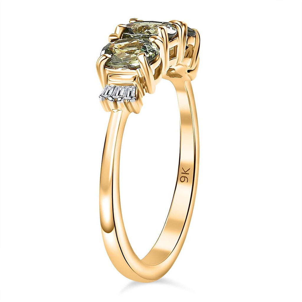The Rarest Find - 9K Yellow Gold AAA Natural Demantoid Garnet with Natural White Diamond Ring 1.40 Ct.