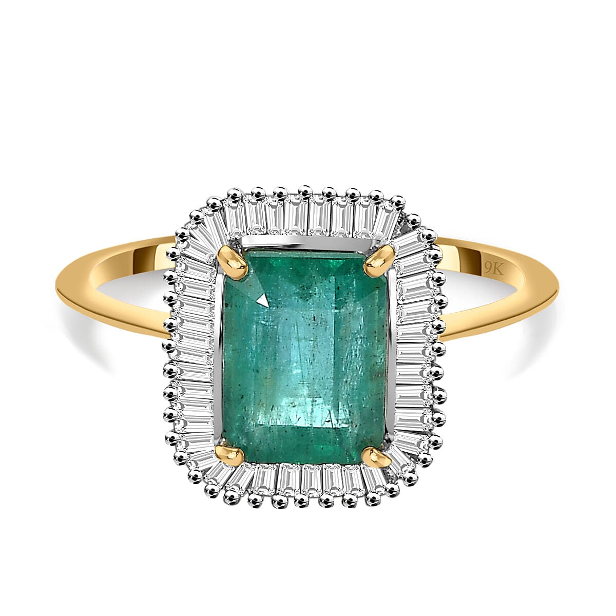 Collectors Edition 9K Yellow Gold AAA Gemfields Emerald &amp; Diamond Halo Ring 2.00 Ct. 7533580 0