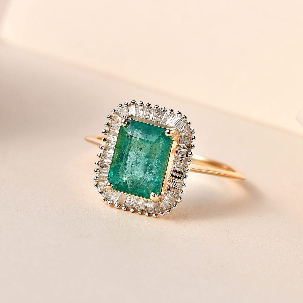 Collectors Edition 9K Yellow Gold AAA Gemfields Emerald & Diamond Halo Ring 2.00 Ct.