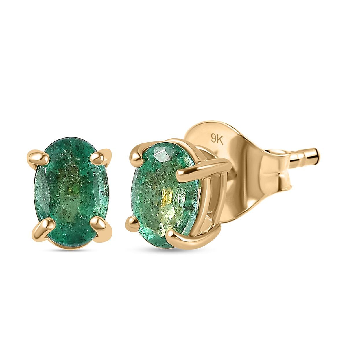 9K Yellow Gold AAA Gemfields Emerald Solitaire Stud Earrings 7763230 0