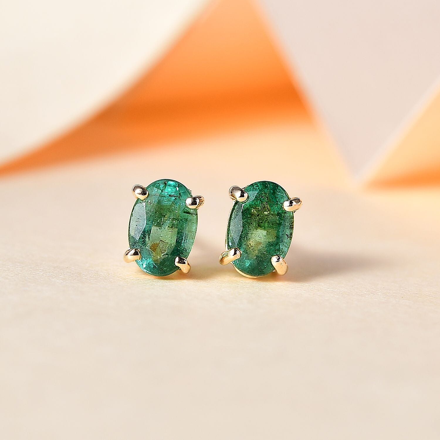 9K Yellow Gold AAA Gemfields Emerald Solitaire Stud Earrings 7763230 2