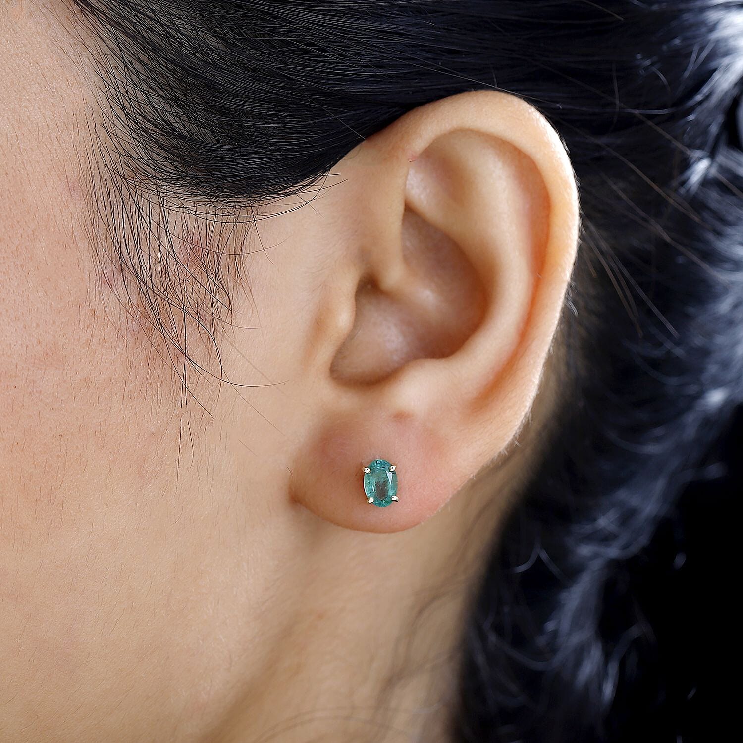 9K Yellow Gold AAA Gemfields Emerald Solitaire Stud Earrings 7763230 3