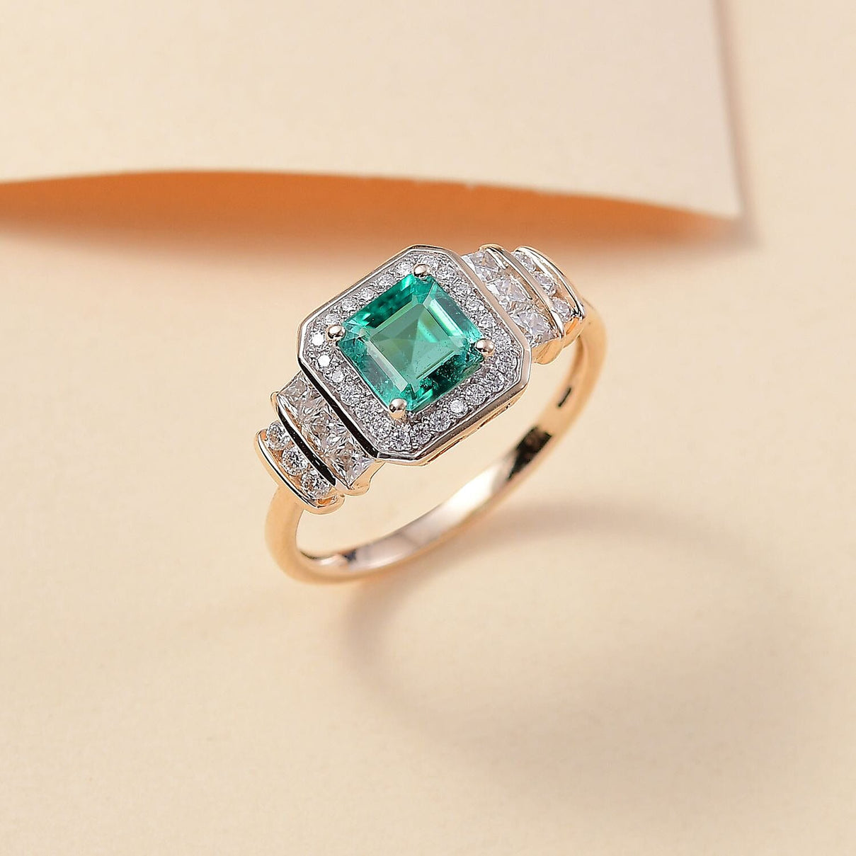 9K Yellow Gold AAA Gemfields Asscher Cut Emerald (1.24 Ct) and Moissanite Halo Ring 1.63 ct 7845684 1