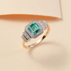 9K Yellow Gold AAA Gemfields Emerald Moissanite Ring 1.63 Ct