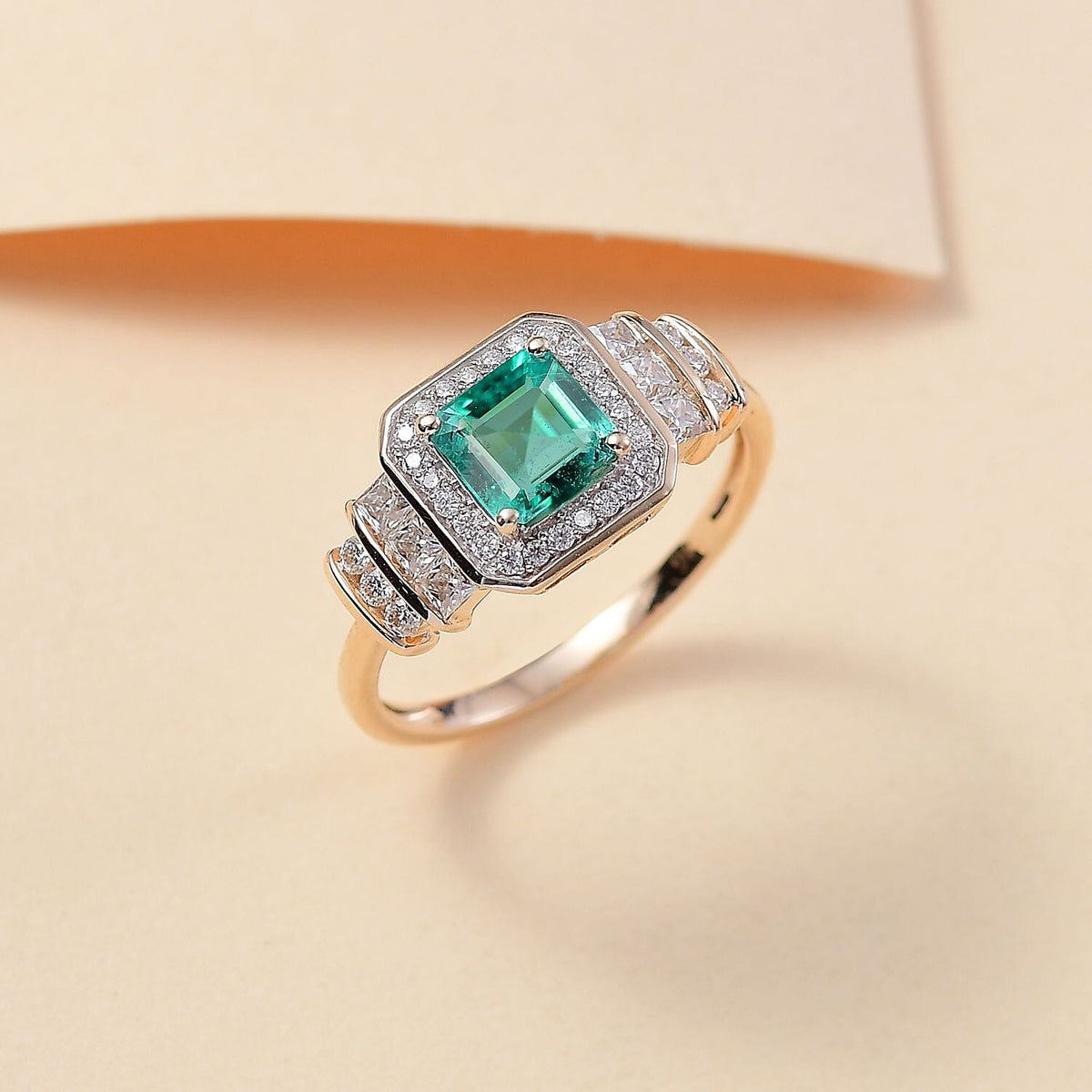 9K Yellow Gold AAA Gemfields Asscher Cut Emerald (1.24 Ct) and Moissanite Halo Ring 1.63 ct 7845684 1
