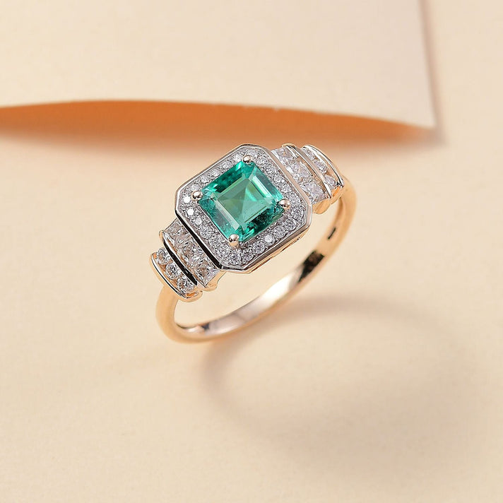 9K Yellow Gold AAA Gemfields Asscher Cut Emerald (1.24 Ct) and Moissanite Halo Ring 1.63 ct 7845684 2