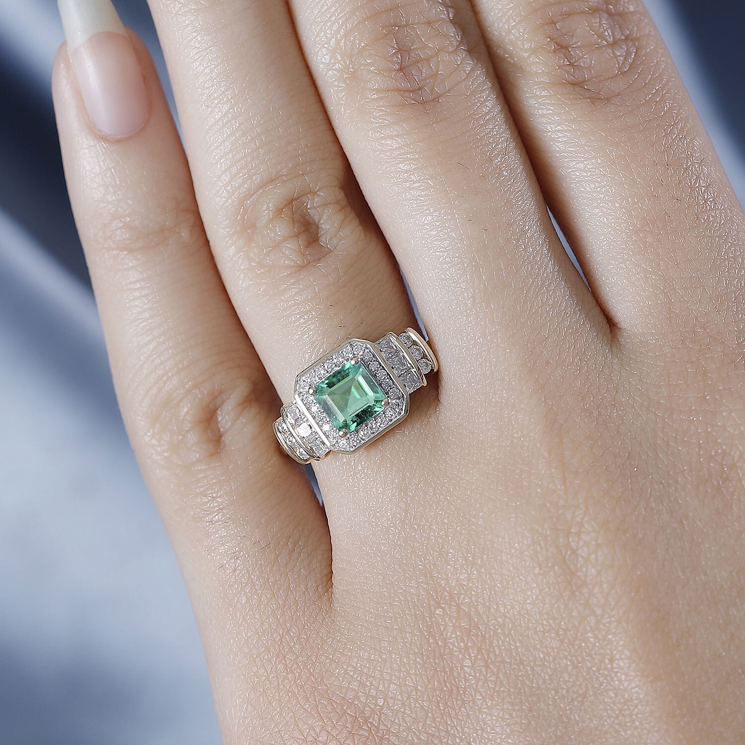 9K Yellow Gold AAA Gemfields Asscher Cut Emerald (1.24 Ct) and Moissanite Halo Ring 1.63 ct 7845684 2