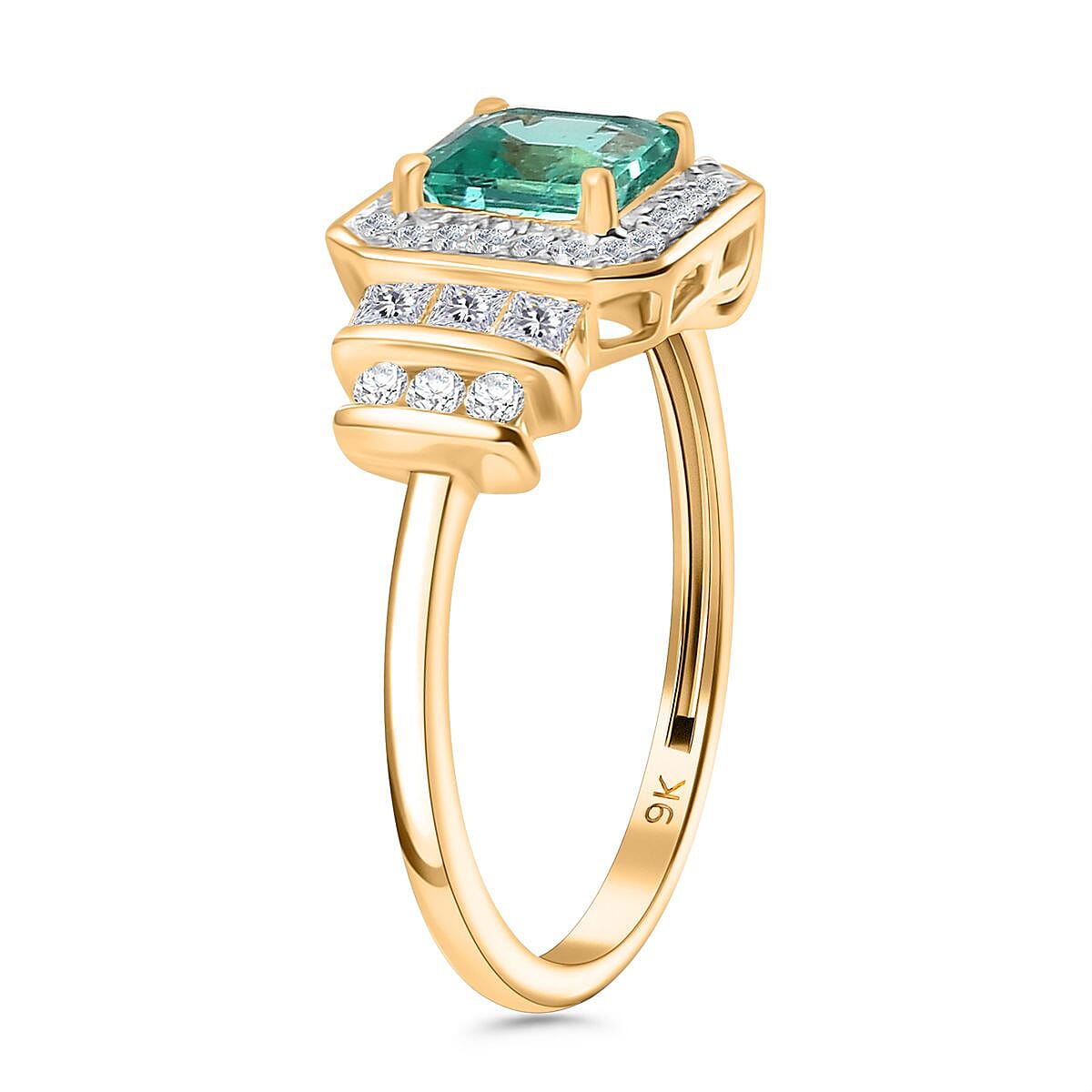 9K Yellow Gold AAA Gemfields Asscher Cut Emerald (1.24 Ct) and Moissanite Halo Ring 1.63 ct 7845684 3
