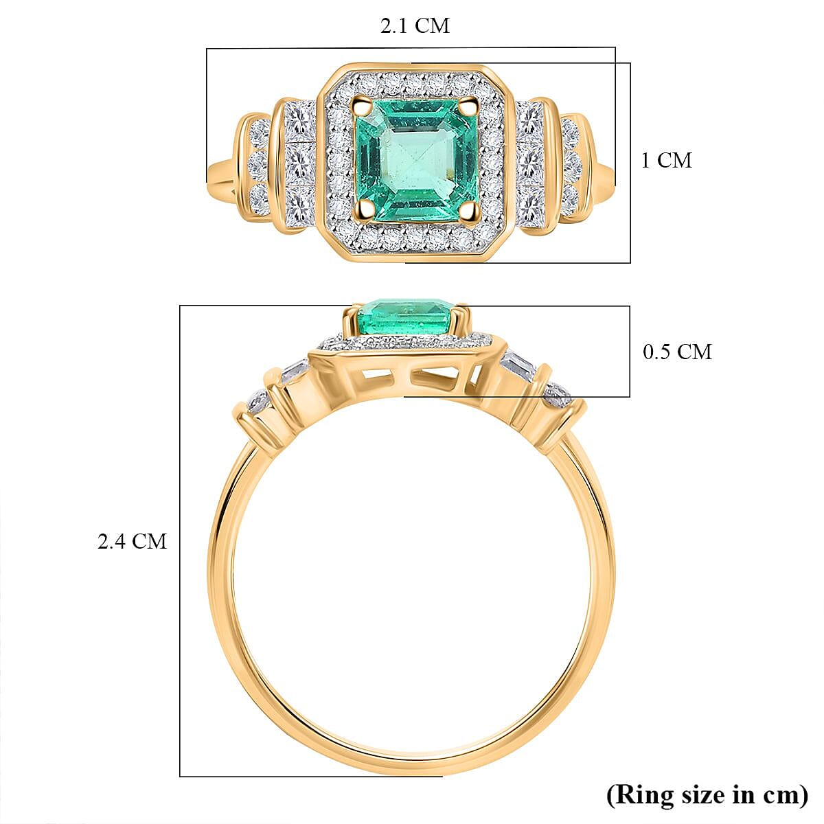 9K Yellow Gold AAA Gemfields Asscher Cut Emerald (1.24 Ct) and Moissanite Halo Ring 1.63 ct 7845684 5