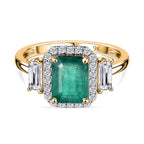9K Yellow Gold AAA Gemfields Emerald & Moissanite Ring 2.16 Ct