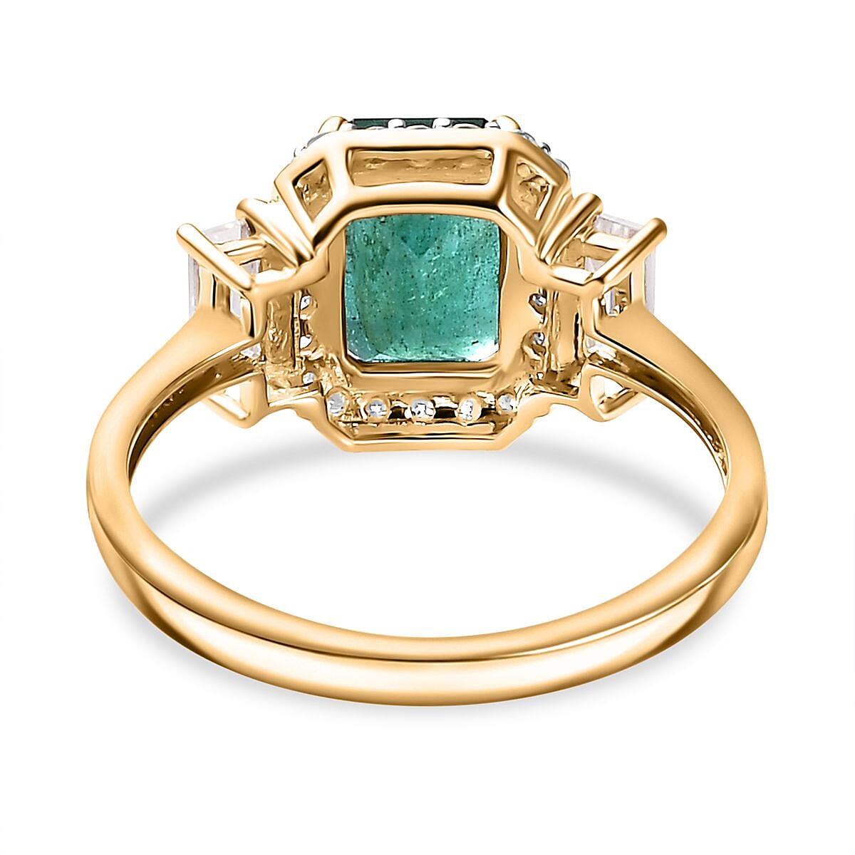 9K Yellow Gold AAA Emerald &amp; Moissanite Halo Ring 2.16 Ct 7832642 4
