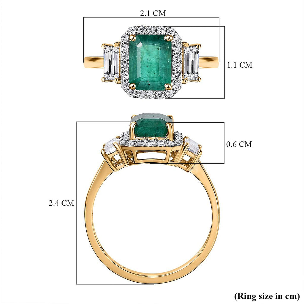 9K Yellow Gold AAA Gemfields Emerald & Moissanite Ring 2.16 Ct