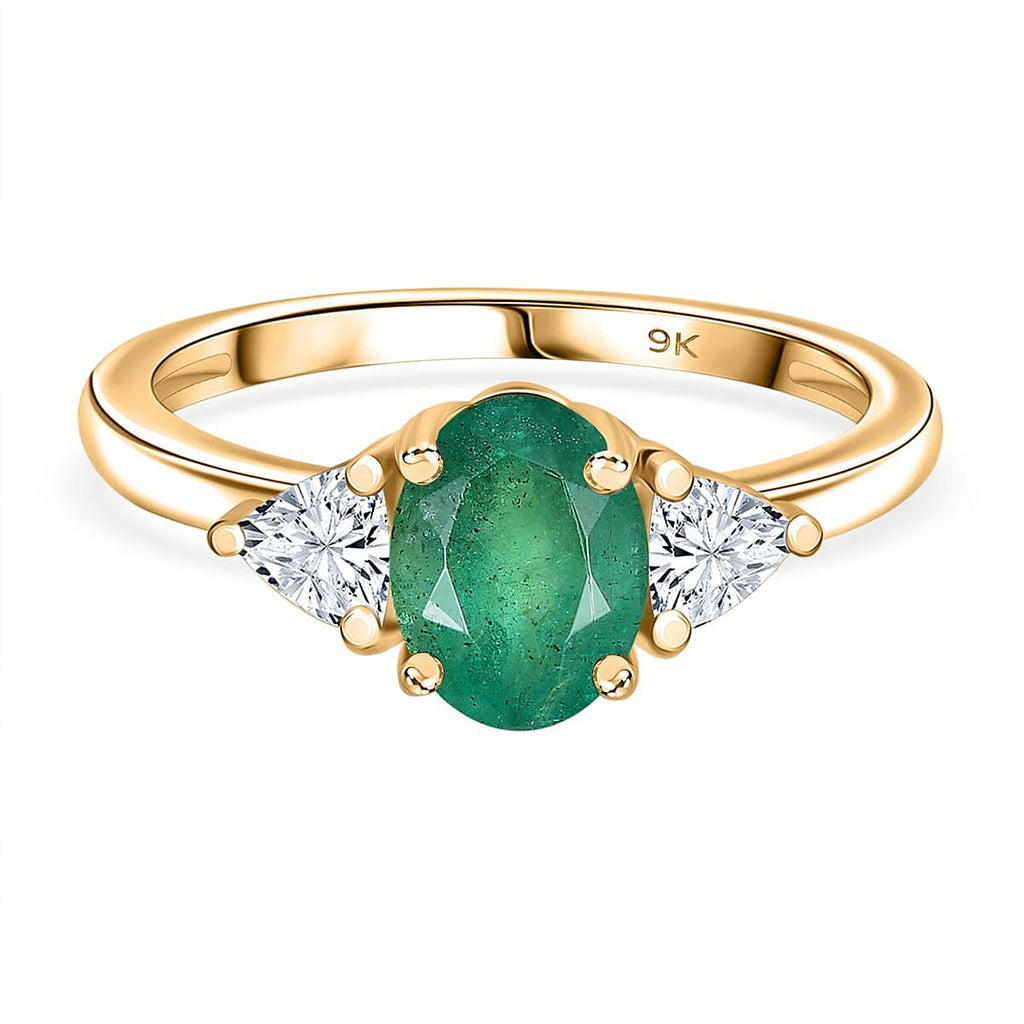 9K Yellow Gold AAA Gemfields Zambian Emerald & Moissanite Solitaire Ring 1.67 Ct.