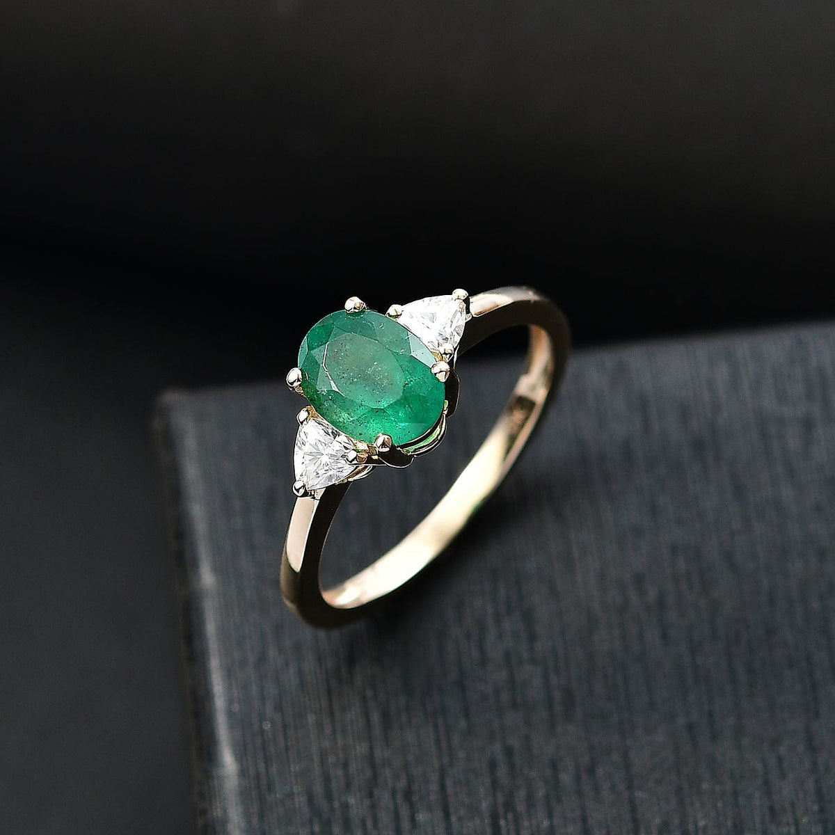 9K Yellow Gold AAA Zambian Emerald and Moissanite Ring 1.67 Cts. 8039773 1