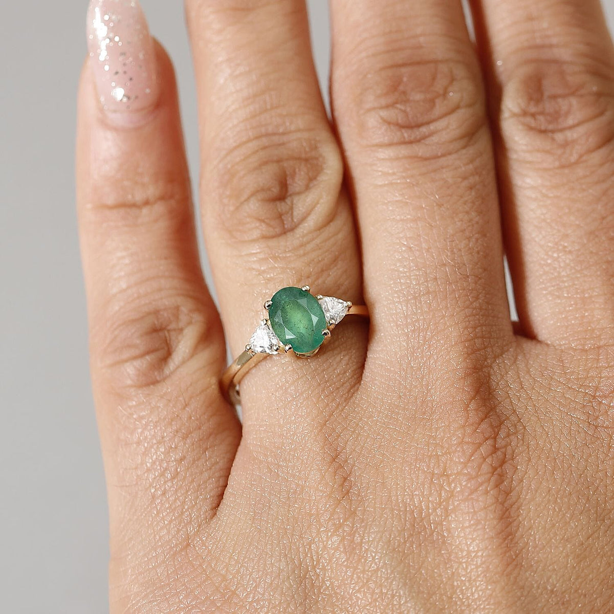 9K Yellow Gold AAA Zambian Emerald and Moissanite Ring 1.67 Cts. 8039773 2