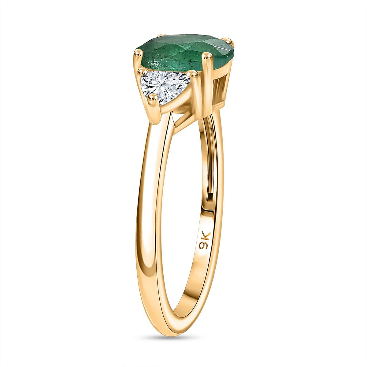 9K Yellow Gold AAA Zambian Emerald and Moissanite Ring 1.67 Cts. 8039773 3
