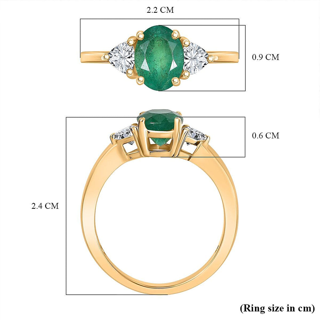 9K Yellow Gold AAA Gemfields Zambian Emerald & Moissanite Solitaire Ring 1.67 Ct.