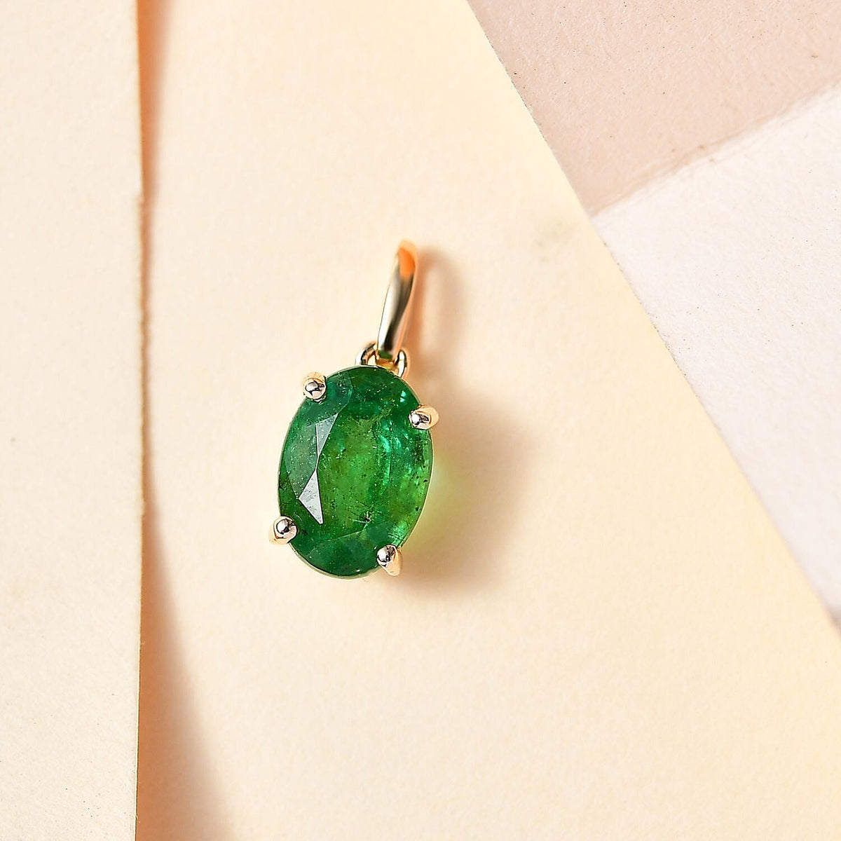 9K Yellow Gold AAA Emerald Solitaire Pendant, Gold Wt. 0.14 Gms  0.787  Ct. 7763228 3