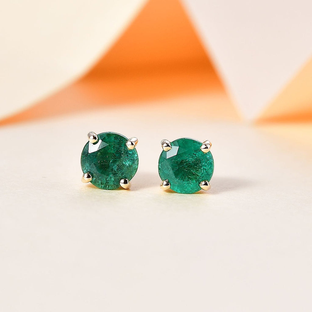 9K Yellow Gold AAA Gemfields Emerald Studds