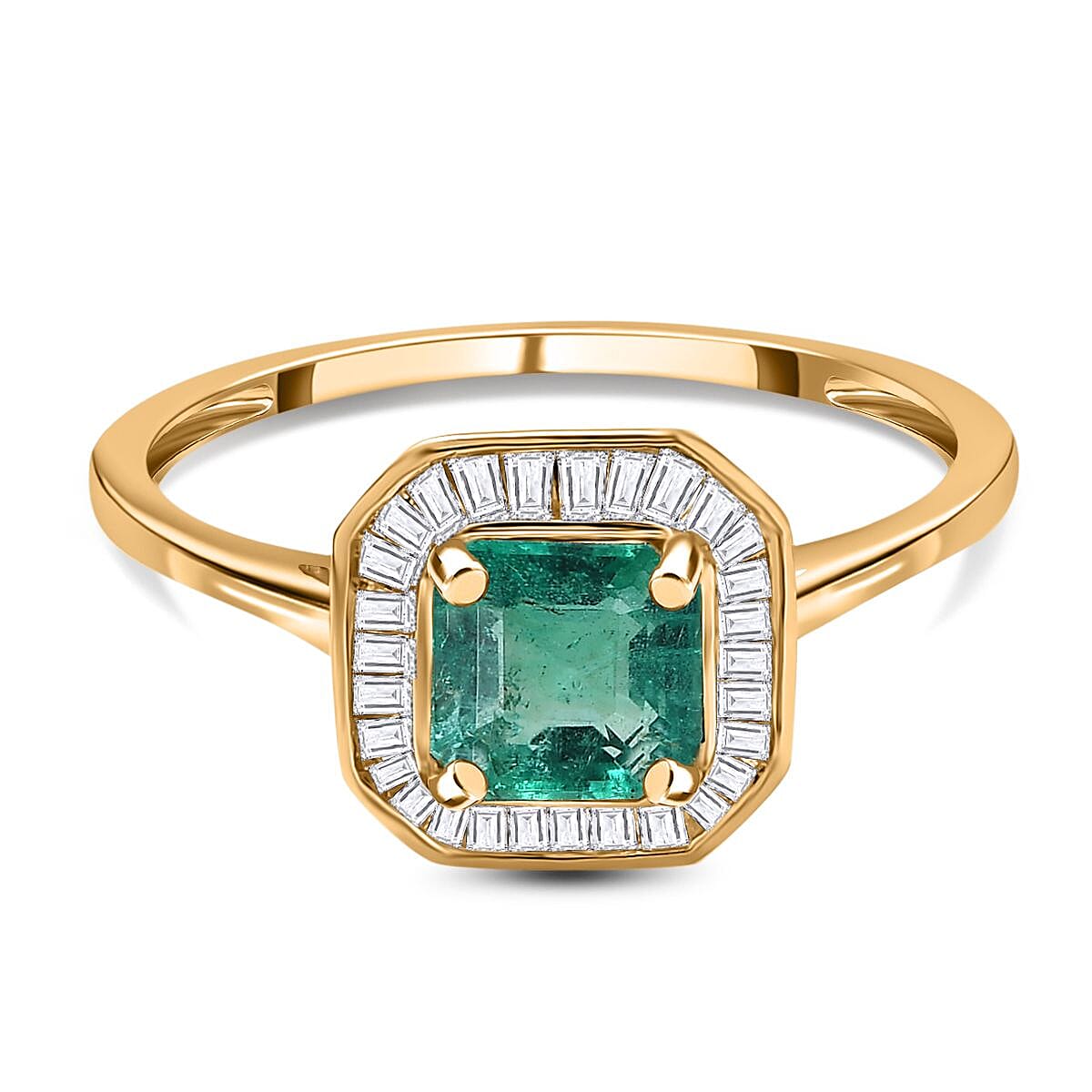By Tony Diniz- 9K Yellow Gold AAAA Gemfields Asscher Cut Emerald and Diamond Halo Engagement Ring 1.34 Ct 7653524 0