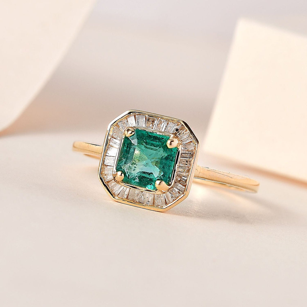 By Tony Diniz- 9K Yellow Gold AAAA Gemfields Asscher Cut Emerald and Diamond Halo Engagement Ring 1.34 Ct 7653524 1