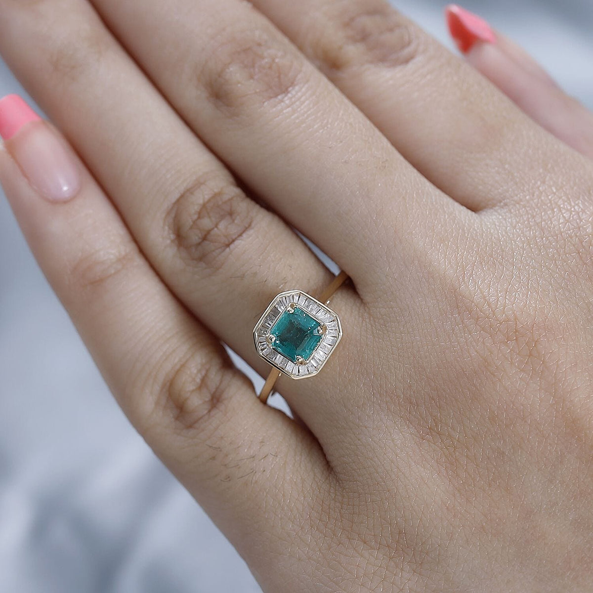 By Tony Diniz- 9K Yellow Gold AAAA Gemfields Asscher Cut Emerald and Diamond Halo Engagement Ring 1.34 Ct 7653524 2
