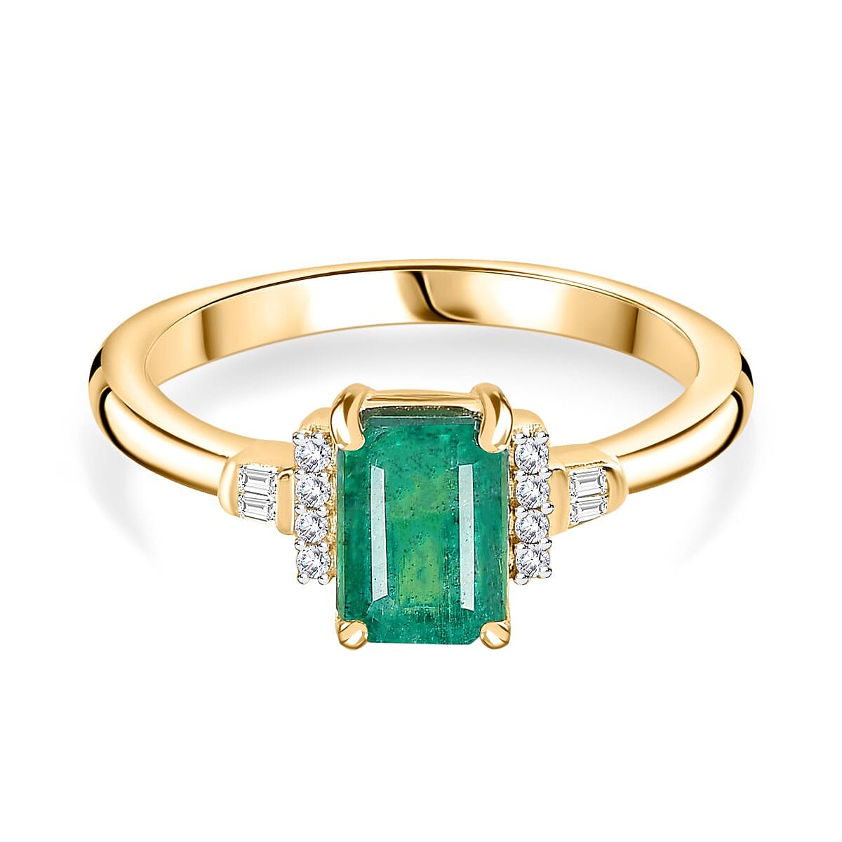 9K Yellow Gold AAA Emerald and White Diamond Classic Solitaire Ring in Gold Wt. 2.21 grams, 1.078 Ct 7763245 0