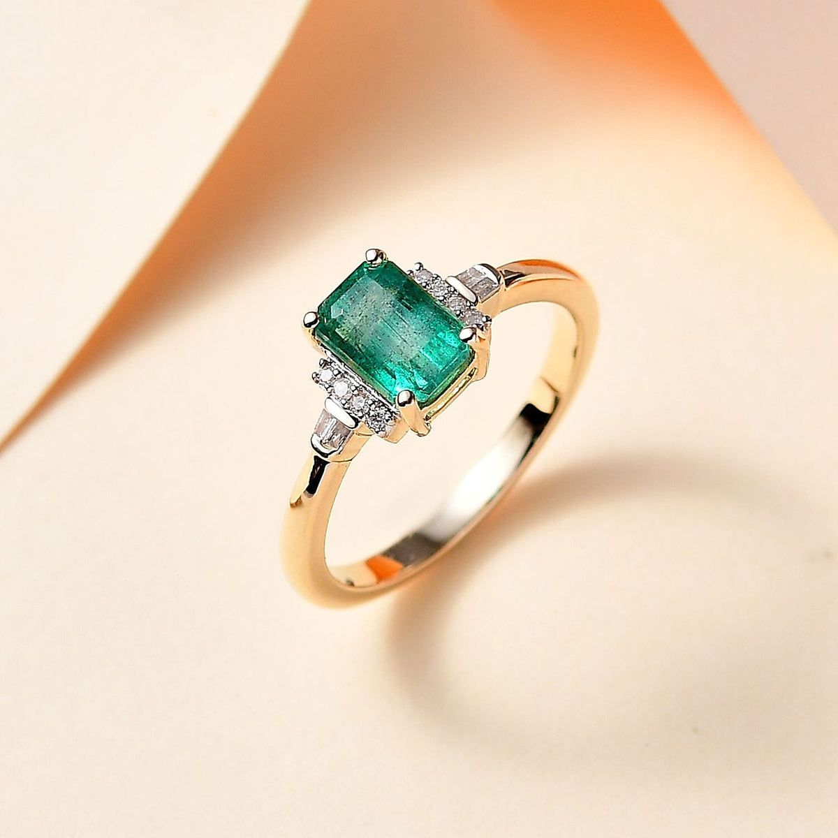 9K Yellow Gold AAA Emerald and White Diamond Classic Solitaire Ring in Gold Wt. 2.21 grams, 1.078 Ct 7763245 2