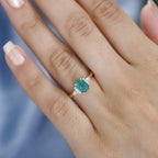 9K Yellow Gold  AAA   Emerald ,  White Diamond  Main Stone With Side Stone Ring 1.11 ct,  Gold Wt. 2.18 Gms  1.078  Ct.