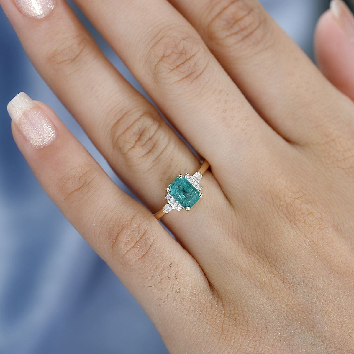 9K Yellow Gold AAA Emerald and White Diamond Classic Solitaire Ring in Gold Wt. 2.21 grams, 1.078 Ct 7763245 3