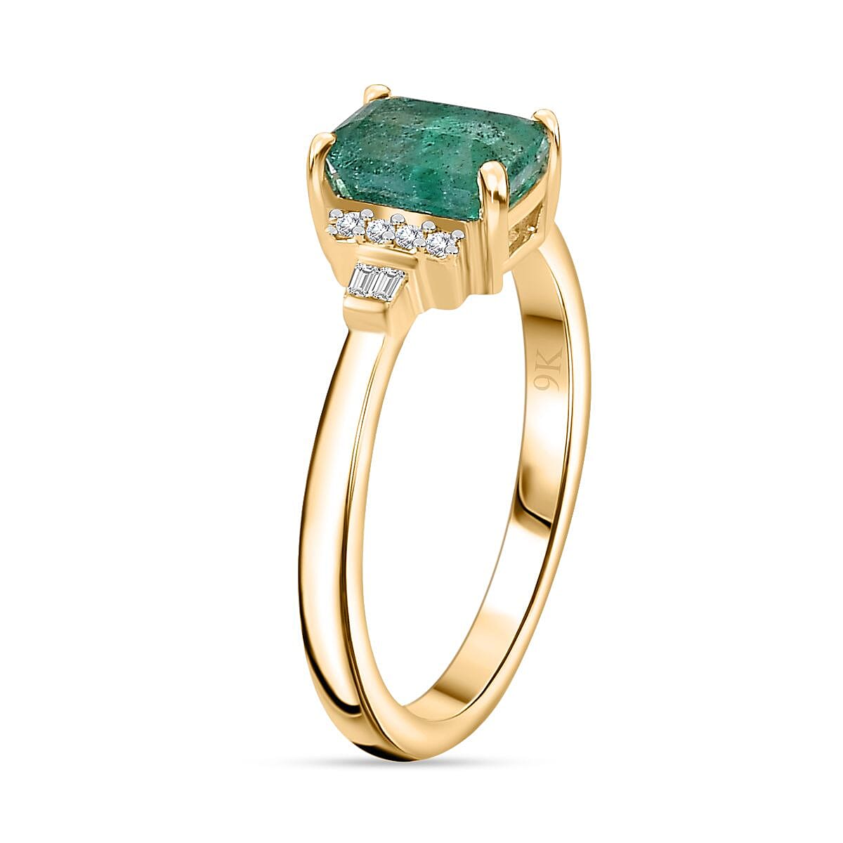 9K Yellow Gold AAA Emerald and White Diamond Classic Solitaire Ring in Gold Wt. 2.21 grams, 1.078 Ct 7763245 4
