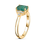 9K Yellow Gold  AAA   Emerald ,  White Diamond  Main Stone With Side Stone Ring 1.11 ct,  Gold Wt. 2.18 Gms  1.078  Ct.