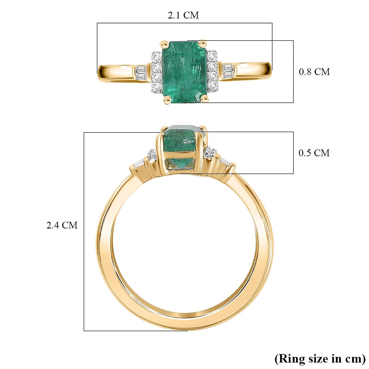 9K Yellow Gold AAA Emerald and White Diamond Classic Solitaire Ring in Gold Wt. 2.21 grams, 1.078 Ct 7763245 6