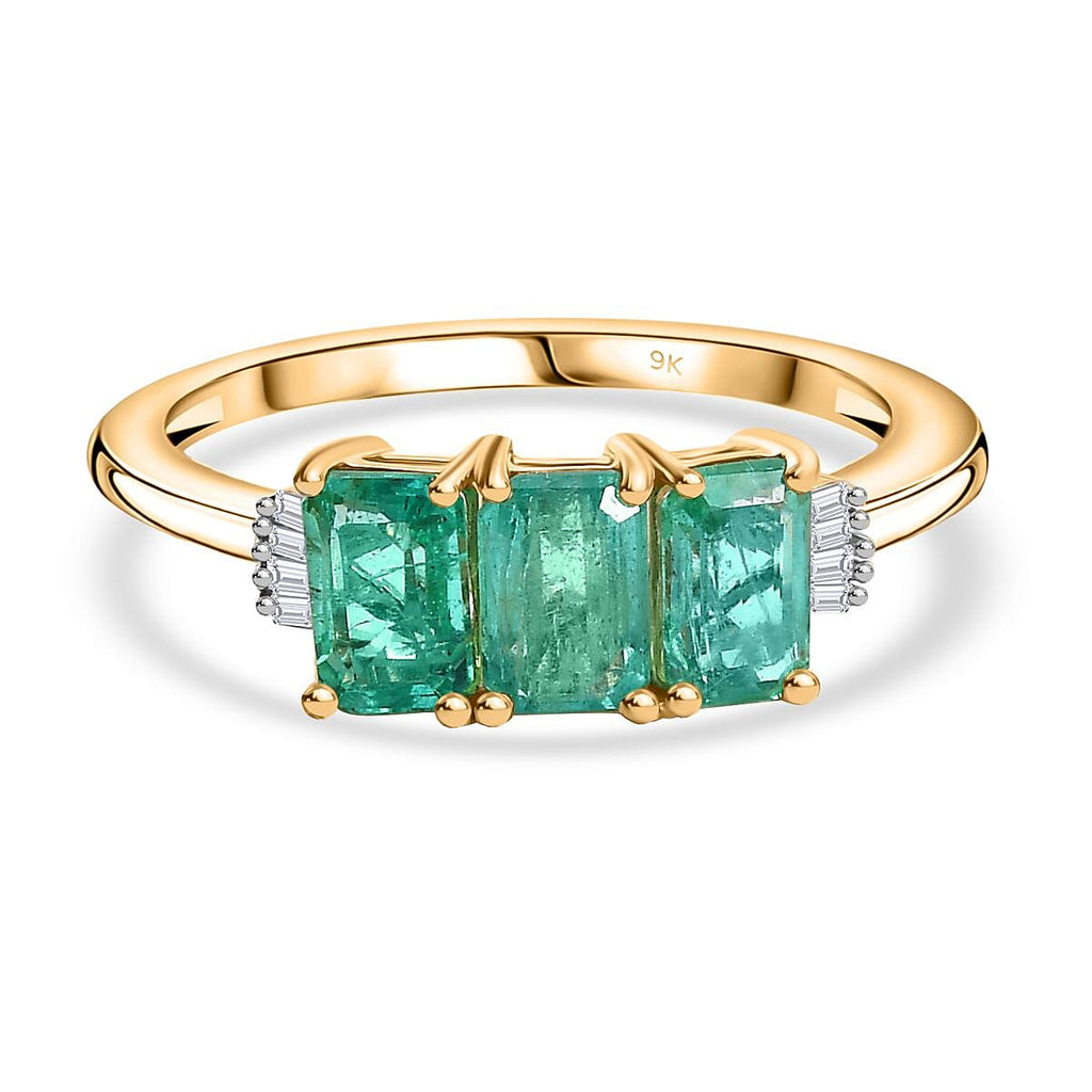 9K Yellow Gold AAA Gemfields Zambian Emerald & White Diamond Ring 1.95 Ct.