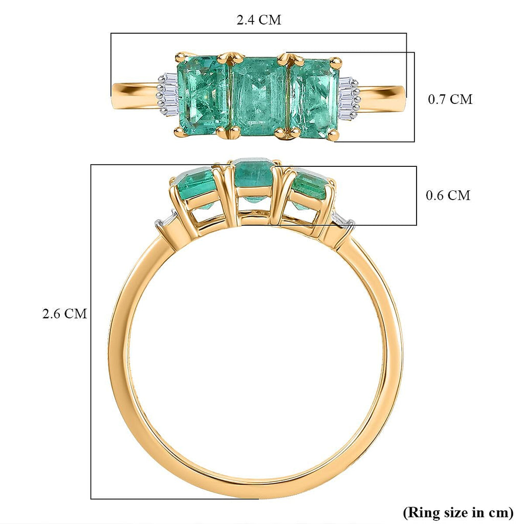 9K Yellow Gold AAA Gemfields Zambian Emerald & White Diamond Ring 1.95 Ct.