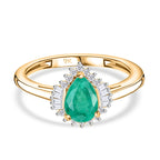 9K Yellow Gold AAA Emerald & Diamond Ring