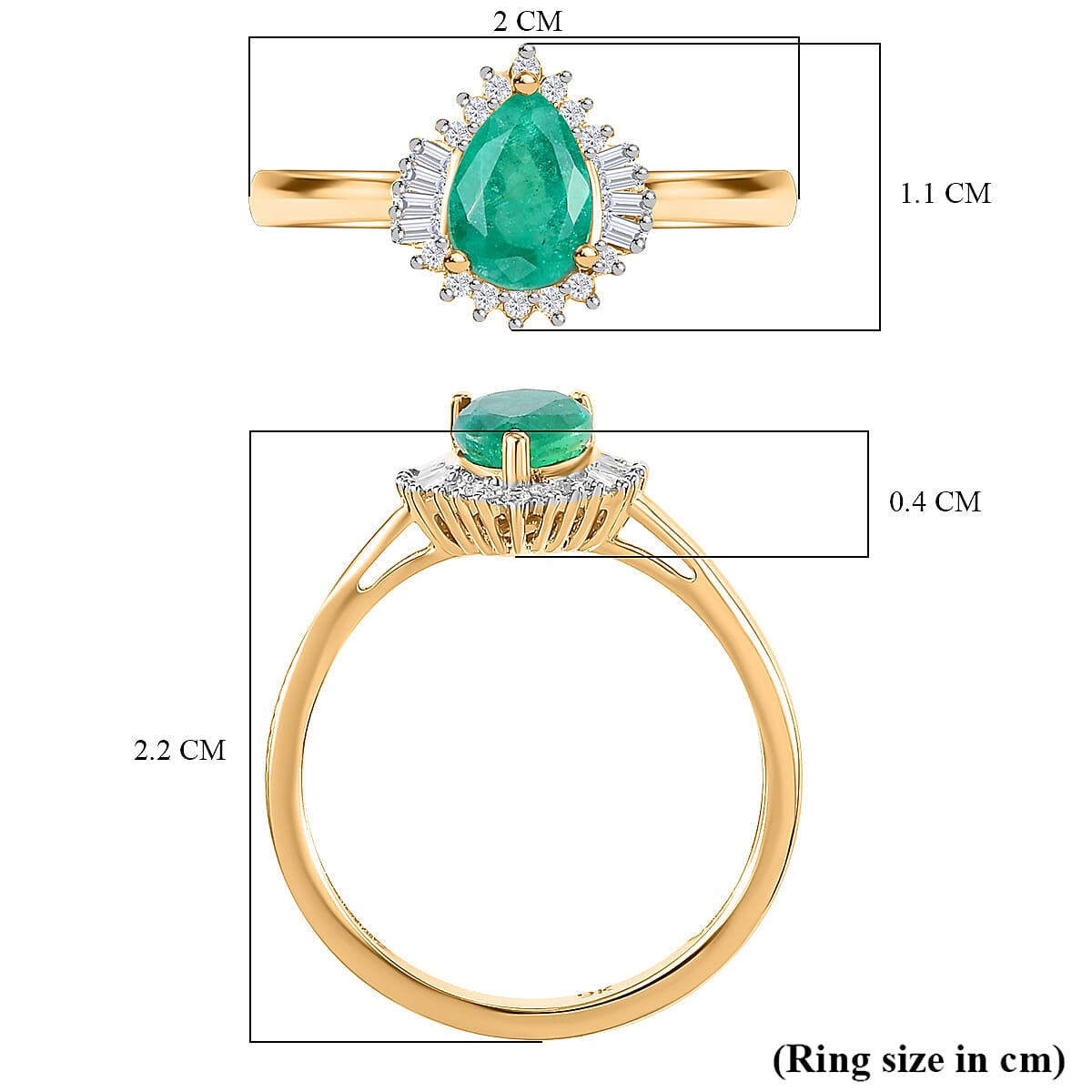 9K Yellow Gold AAA Emerald, White Diamond Halo Ring 7847216 5