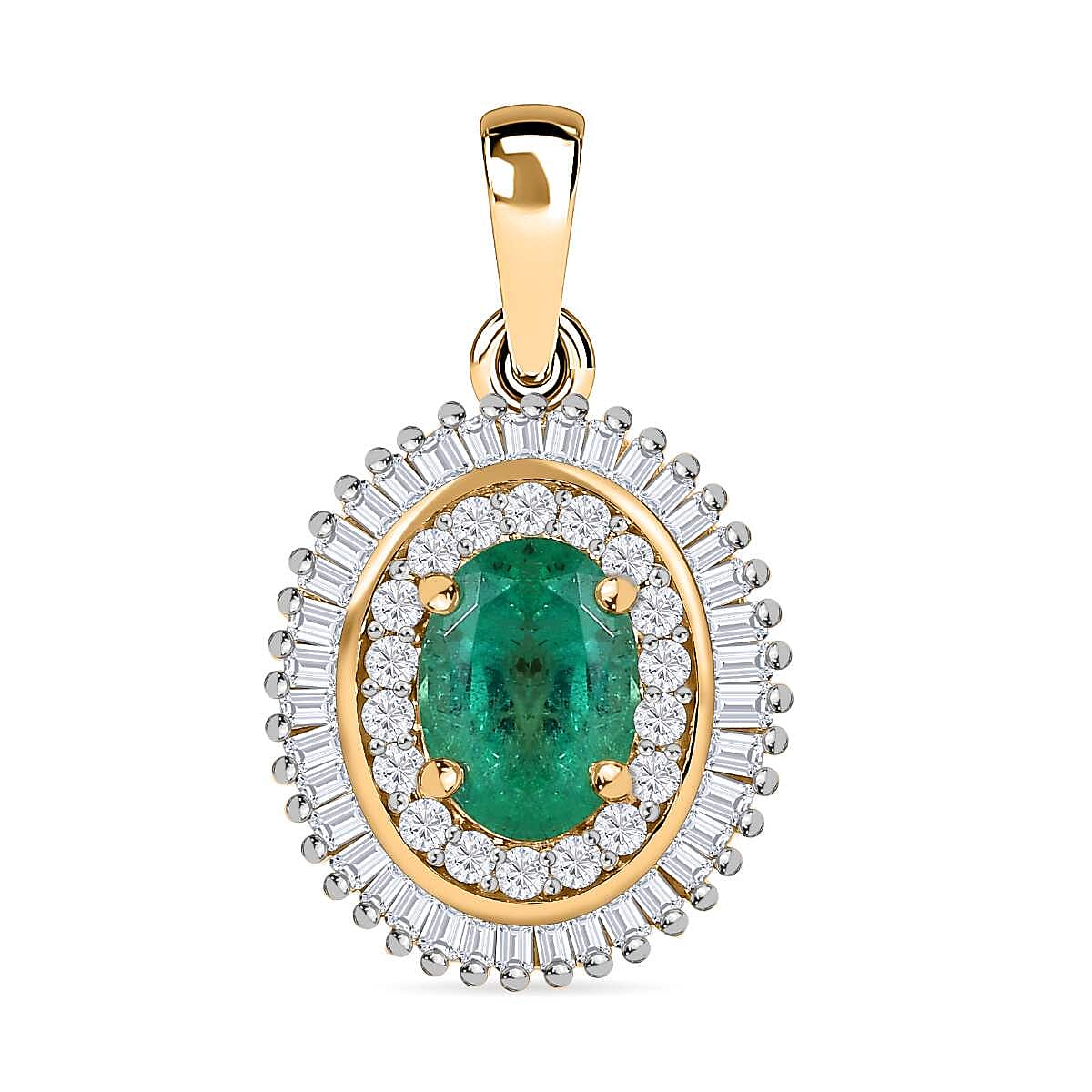 9K Yellow Gold AAA Gemfields Emerald and Diamond Pendant 1.14 Ct 7571771 0