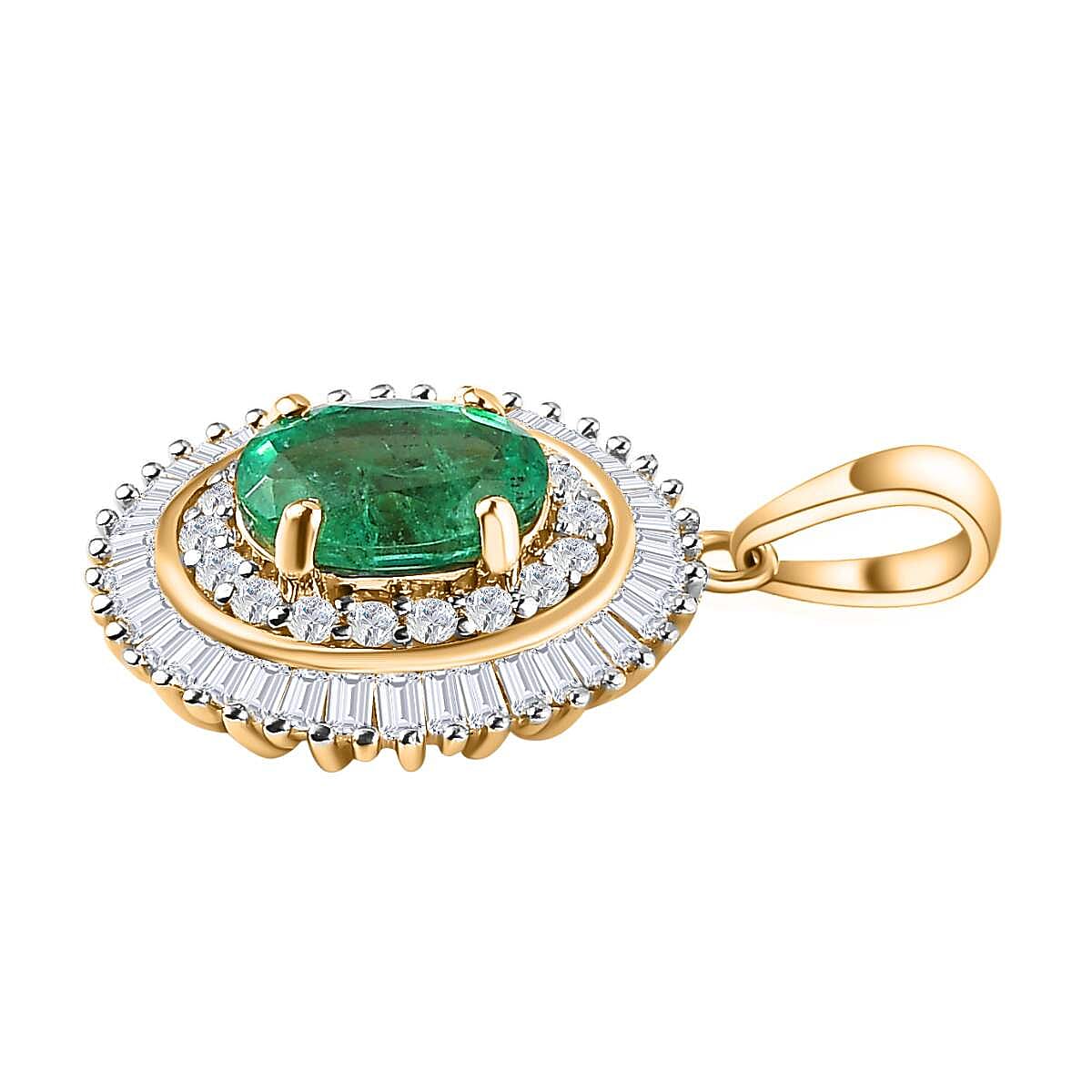9K Yellow Gold AAA Gemfields Emerald and Diamond Pendant 1.14 Ct 7571771 4