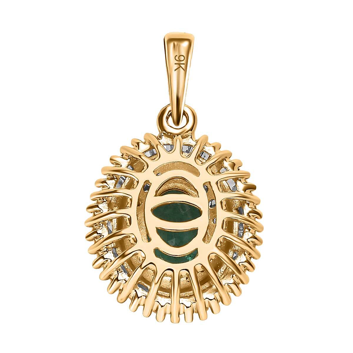 9K Yellow Gold AAA Gemfields Emerald and Diamond Pendant 1.14 Ct 7571771 5