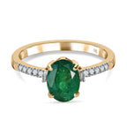 9K Yellow Gold AAA Gemfields Emerald and Diamond Ring 1.27 Ct.
