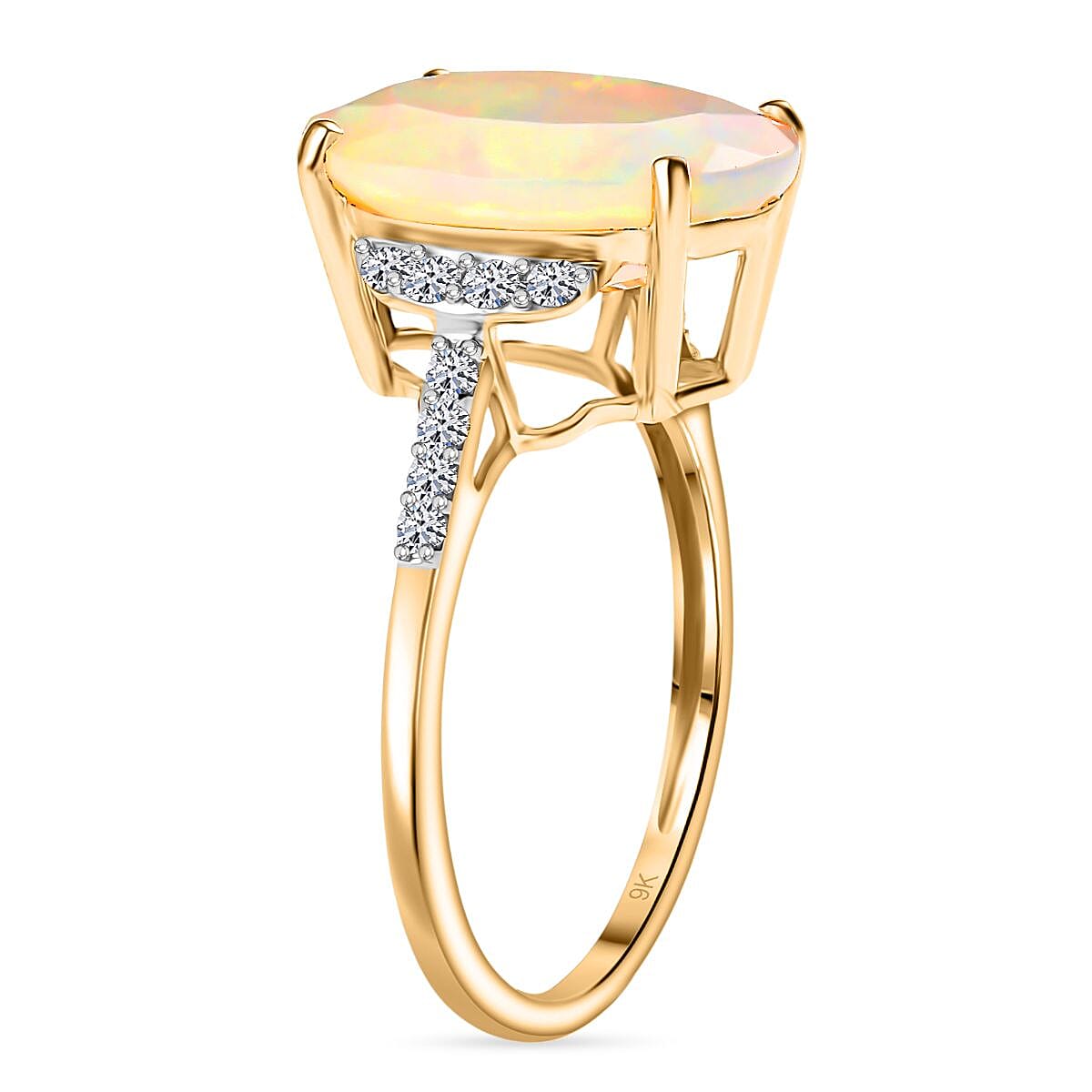 LUXURIANT AAA Ethiopian Faceted Opal and Lab Grown Diamond Solitaire Ring in 9K Yellow Gold 8070835 7