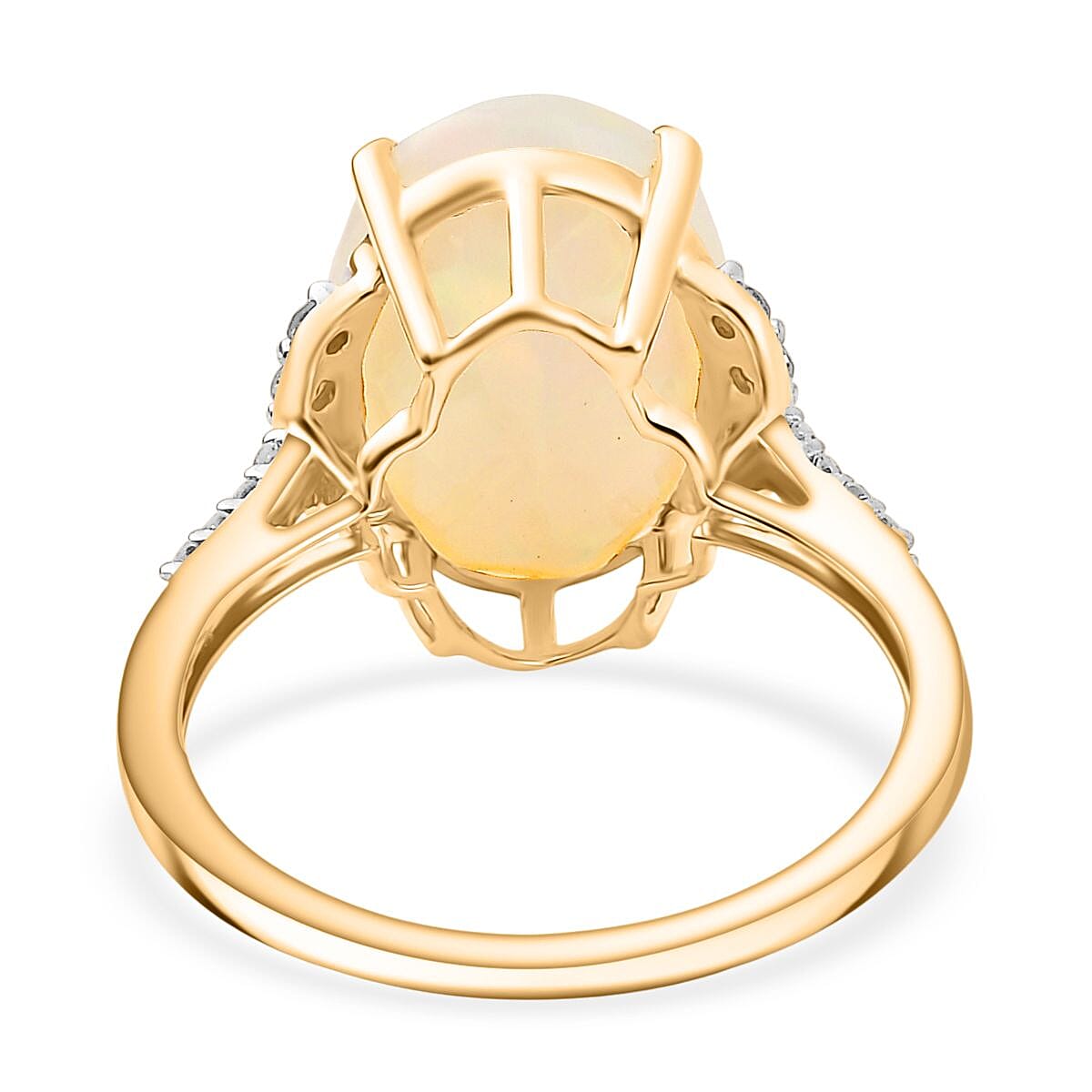 LUXURIANT AAA Ethiopian Faceted Opal and Lab Grown Diamond Solitaire Ring in 9K Yellow Gold 8070835 9