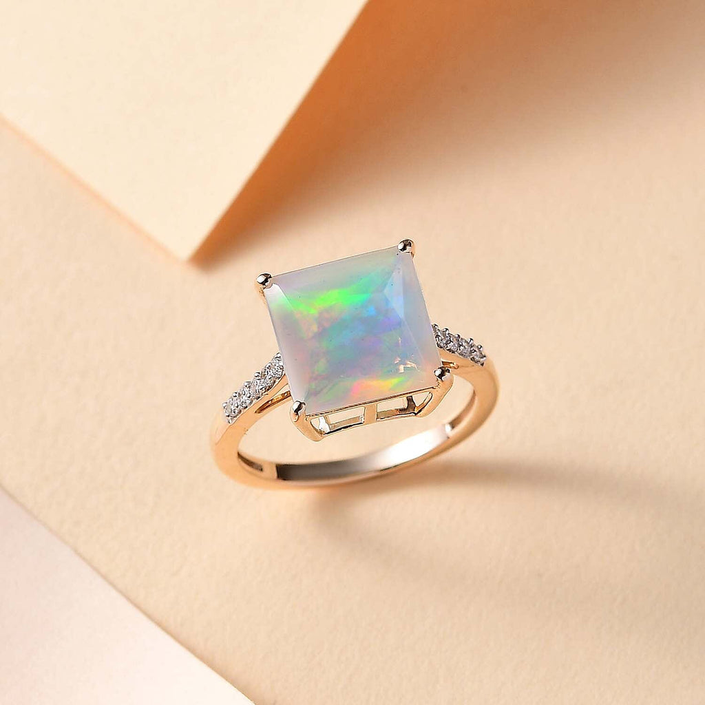 GEM THUNDER DEAL - 9K Yellow Gold AAA Ethiopian Opal & Lab Grown Diamond VS-EF Ring 2.92 Ct