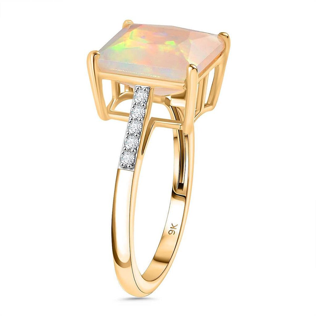 GEM THUNDER DEAL - 9K Yellow Gold AAA Ethiopian Opal & Lab Grown Diamond VS-EF Ring 2.92 Ct